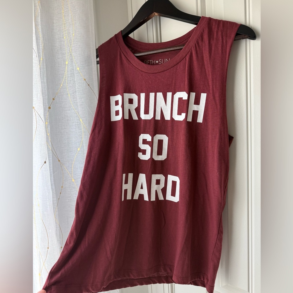 Fifth Sun Burgundy Tank with White Print